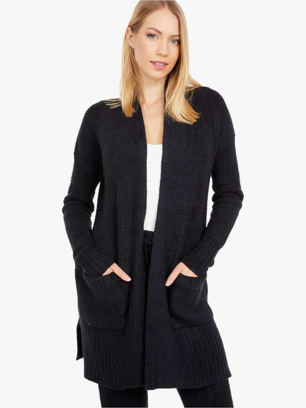 Barefoot Dreams Cozychic Lite Hooded Lounge Open Cardigan S Black Weekend Soft
